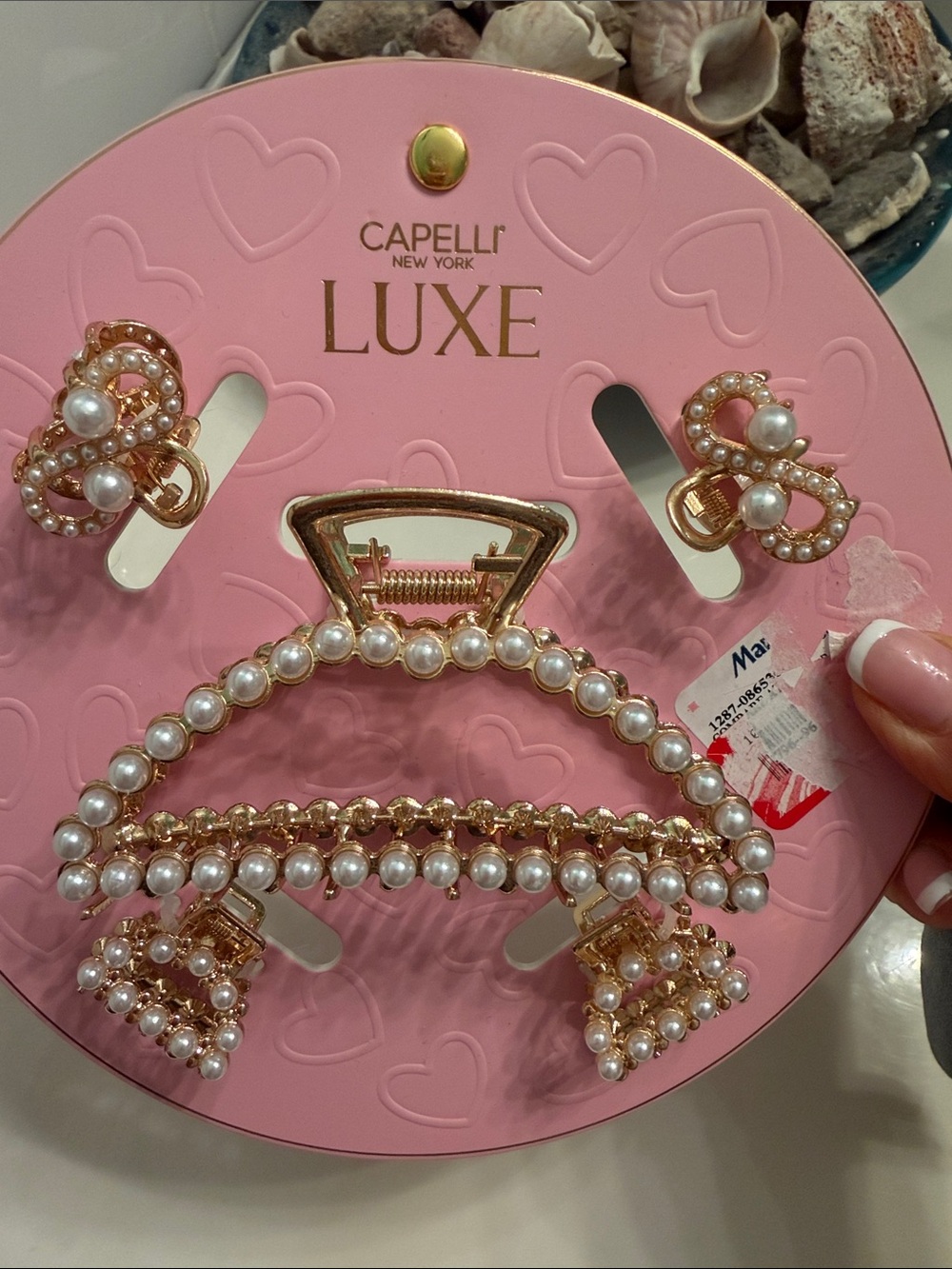 Capelli of New York Pearl-Embellished Gold Pearl Hair Clip Set & headband bundle - Picture 2 of 3